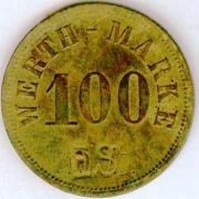 BRZEG DOLNY - WERTH-MARKE 100 mos, śr. 28,9 mm, punce O A  i  E.St.