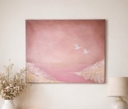 Obraz abstrakcyjny 50x40 różowy strukturalny ręcznie malowany nowoczesny