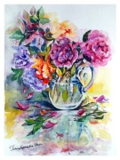 " Piwoniowe powaby" - akwarela