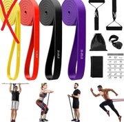 Taśmy fitness z 3 poziomami oporu, zestaw taśm oporowych z uchwytami