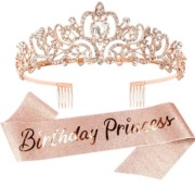 Korona Tiara opaska i szarfa urodzinowa Róż śr 13.5-14 h 4.5cm