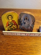 Miniaturowa składana ikona z drewna, rzeźbiona, vintage