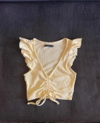 Koszulka bluzka t-shirt top różowy ze ściągaczem i falbankami XS