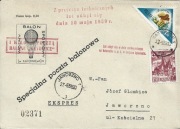 Poczta balonowa 1959 I Wzlot z pocztą balonu Katowice, czerwone stemple