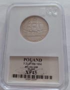 Srebrna moneta 5 zł złotych Żaglowiec 1936r. Oryginał. Grading XF45