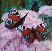 Obraz olejny kwiaty, motyle