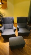 STRANDMON Ikea zestaw - kanapa, 2x fotele, pufa