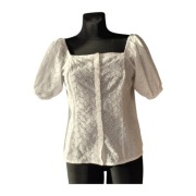 Bluzka Tu 40 L bawełna 100% ażurowa biała bufki boho guziki