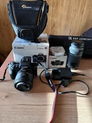 Canon EOS M50 + adapter + obiektyw EF 50 mm + CANON EF 75-300mm + statyw