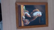 Obraz Żyd liczący pieniądze. Rozmiar 18cm x  24 cm.