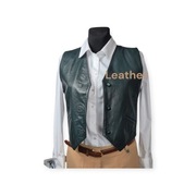 Kamizelka skórzana zielona 38 M butelkowa vintage casual