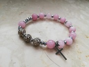 Różaniec bransoletka dziesiątka różowa  cyrkonie hematyt