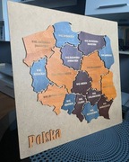 Drewniana mapa Polski 3D Miasta dekoracja ścienna