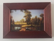 krajobraz nad jeziorem w szerokiej ramie obrazek 19,5 x 14,5 cm szt