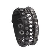 Czarna Bransoletka Dżety Punk Rock Skóra Łańcuch.