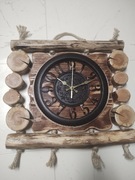 Zegar drewniany ścienny, ręczna robota. Wiszący duży do salonu