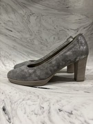 Buty damskie czółenka skórzane Lasocki srebrne szare r.38