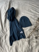 Szal i czapka morski turkus Cashmere 50% kaszmir 50% wełna