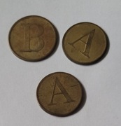 Żetony A i B  telekomunikacyjne do budki z lat 1990