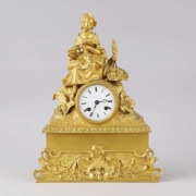 Zegar stołowy Empire, pierwsza połowa XIX wieku. Brąz złocony. wys. 38 cm. 