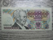 BANKNOT RP 2 MILIONY 2000000 ZŁOTYCH 1992 ROK SERIA B PADEREWSKI UNC