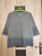 502. Szara bluzka damska ze srebrną nitką z gipiurą rozmiar L