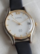 Zegarek Męski/Damski Cathay | Biała Tarcza | Data | Złote Cyfry