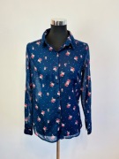 Damska granatowa koszula w kwiaty Stradivarius S