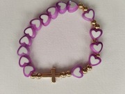 Różaniec na rękę dla dziewczynki, dziecięcy, fioletowe serduszka :) 