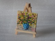 BUKIET KWIATÓW obrazek olejny 7x7cm miniatura sztaluga zestaw