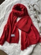 Szal i czapka czerwony Cashmere 50% kaszmir 50% wełna