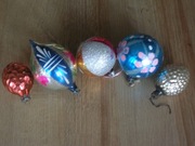 stare szklane bombki choinkowe różne fantazyjne zestaw 5 szt. PRL
