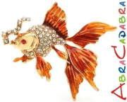 Broszka Złota Rybka Cyrkonie Przypinka Pin Kryształki Prezent Gift