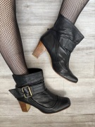 Vintage botki made in Spain 39 czarne jesienne kozaki kowbojki boho retro