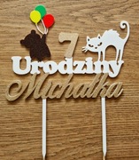 Topper na tort urodziny, wiek do personalizacji! Kot lub miś