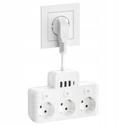 Listwa Zasilajaca 3 Gniazd z Niezalezny Przelacznik 3xAC 3xUSB 1xUSB-C E14