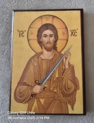 Ikona Grecka prawosławna na desce z certyfikatem Jezus Chrystus z mieczem.