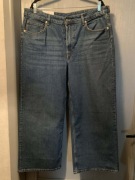 H&M spodnie jeans dżins wide regular fit cropped przetarcia casual duże