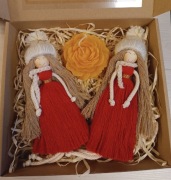 Zestaw świąteczny świeca z wosku pszczelego ozdoba makrama