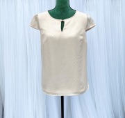 Bluzka w kropki L 40 XL 42 beżowa czarne groszki kokardka