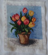 Haft gobelinowy- Tulipany w doniczce- obraz