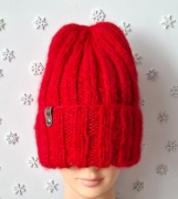 Czapka handmade wełna alpaka kolor czerwony 