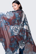 Indyjska chusta dupatta szal oversize retro niebieska brązowa kwiaty floral
