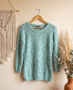 Miętowy turkusowy sweter z cekinami, QUIZ, M/38, futrzany miękki cekiny