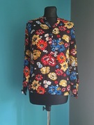 Piękna czarna bluzka w kolorowe kwiaty 36/S esmara z wiskozy