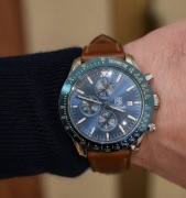 Elegancki zegarek męski na skórzanym pasku | chronograf | data