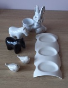 Porcelanowa zastawa na Wielkanoc solniczki i pieprzniczki, talerz
