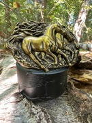 Pasek Skóra Ekologiczna Kowbojski Myślistwo Klamra Konie Black Czarny