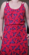 George sukienka letnia maxi czerwona w fioletowe ptaki na lato 42 XL 40 L