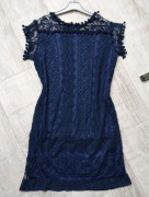 Elegancka granatowa sukienka koronka 158/ S